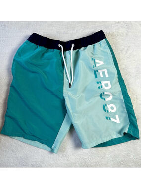 VTG Aeropostale Y2K Board Shorts Men's Two Toned Teal Swim Trunks Logo Medium